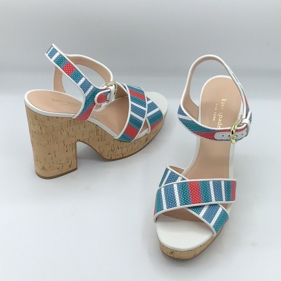 Kate Spade Grace Striped Raffia Platforms Size 9.5B.. - Picture 1 of 15